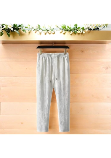 Unisex Kadın/erkek Özel Bürümcük Krinkıl Kumaş Yazlık Likralı Kısa Kol Tişört Eşofman Elbise Takım Beyaz