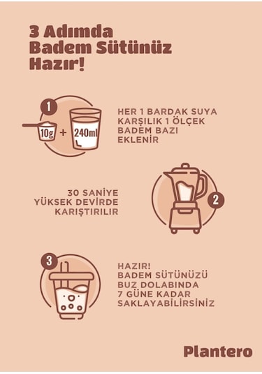 Badem Sütü Bazı Konsantre Bitkisel Süt 250gr, 6 Lt Süt, %100 Badem