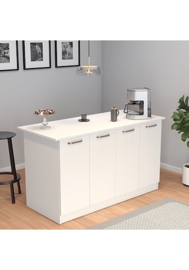 Patentli 160lık Benzila Mutfak Adası, Ada Mutfak, Çok Amaçlı Mutfak Dolabı, Mutfak Masası Beyaz