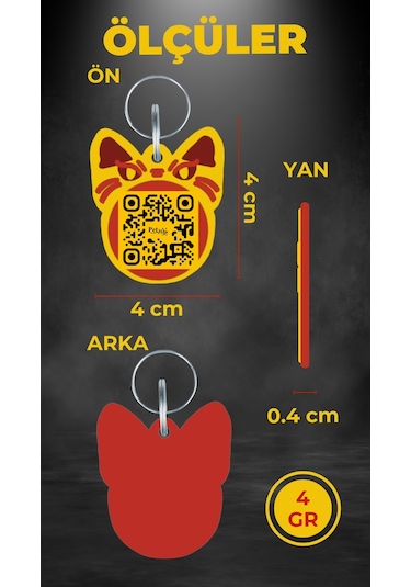Petjoo 1.Bastet Kırmızı-Sarı Qr'lı Kedi Künyesi
