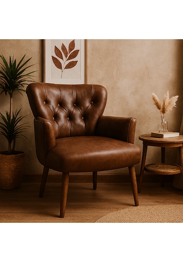 Roma Berjer - Modern Tekli Koltuk - Deri Kumaş - Acı Kahve