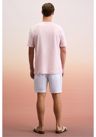 LAMINE Erkek Baskı Ve Nakış Detaylı %100 Organik Pamuk Bisiklet Yaka Kısa Kollu Regular Fit Pembe T-