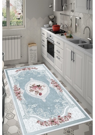 West Home Dijital Baskı Yıkanabilir Kaymaz Taban Salon Halısı Mutfak Halısı Yolluk Ve Banyo Paspası Wh 031 Blue