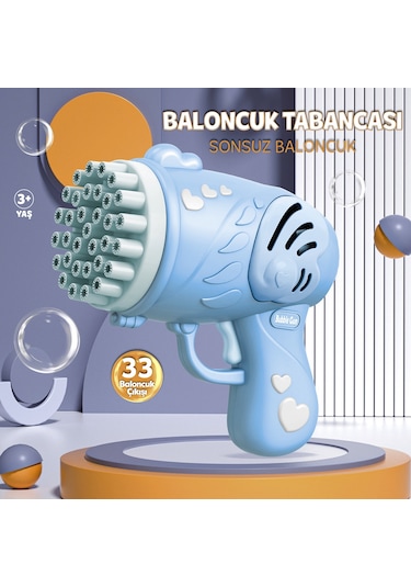 33 Kanal Işıklı Pilli Baloncuk Makinesi Köpük Tabancası Bubble Gun Machine - Mavi