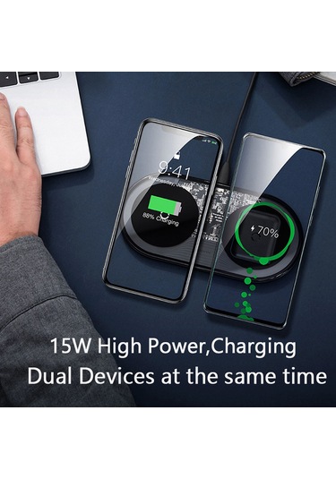 Maiyame Baseus 15w Çiftli Kablosuz Şarj Aleti, Qi Sertifikalı, İphone Ve Android Uyumlu, Bs-w508 Siyah