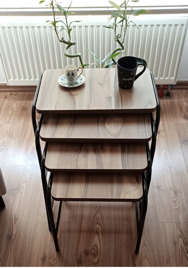 Valencia 4'lü Zigon Sehpa Takım Metal Statik Siyah Ayak Üreticiden Mermer