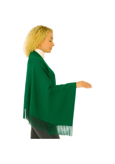 1 Adet Kadın Büyük Bedene Uygun Ekstra Yumuşak Dokulu Püskül Detaylı Kışlık Atkı Omuz Şalı Açık Yeşil