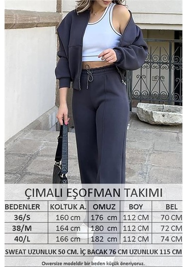 Neşeli Butik Kadın Fermuarlı 3 İplik Eşofman Takımı Nb0018 - Antrasit Antrasit