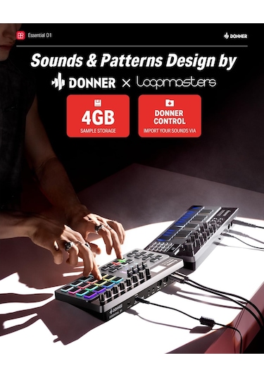 Donner Essential D1 Performance Beat Machine, Step Sequencer&amp Finger Drum Machine