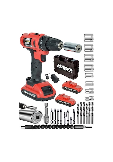Mager MGR-1058 Darbeli Akülü Vidalama Bakır Sargı Şarjlı Matkap + 27 Parça Set