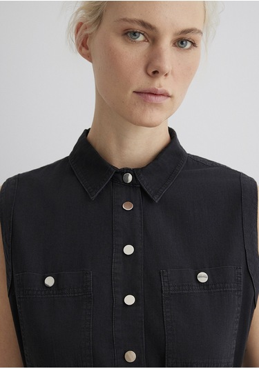 Mavi - Simla Gold Klasik Puslu Siyah Jean Elbise 1310659-89758 Siyah