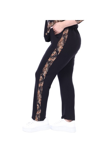 Melsay Butik Siyah Truvakar Kol Yarım Başak Garnili Viskon Büyük Beden Takım Siyah