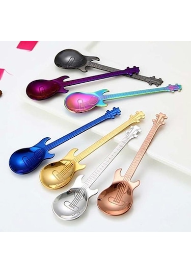 Mavi 1 Adet Paslanmaz Çelik Gitar Kaşık Gökkuşağı Kahve Ve Çay Kaşığı Sofra Takımı İçme Araçları