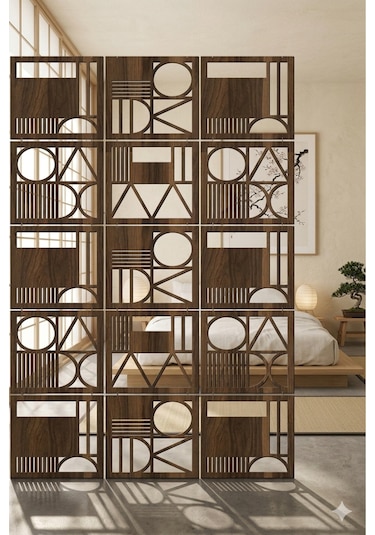 Lazer Kesim Paravan, Ahşap Separatör, Oda 4'lü Panel Levha Model08 40 X 40 Cm