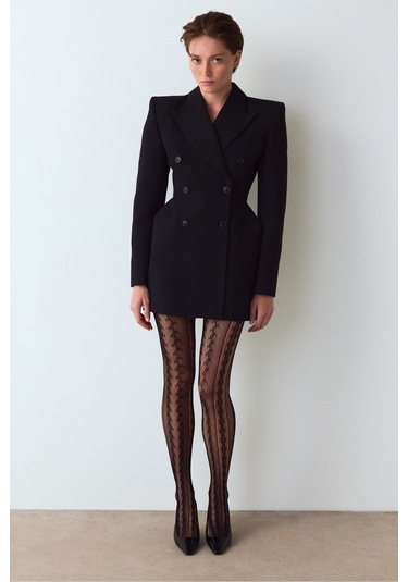 Siyah Amelia Geometrik Desenli File Külotlu Çorap Siyah