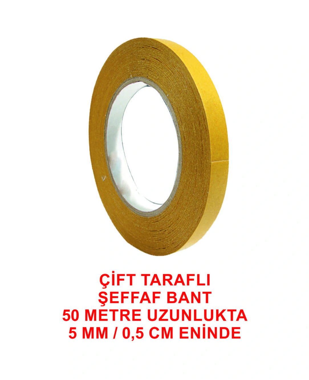 Çift Taraflı Şeffaf Sarı Bant 50 M. Uzunlukta 05 Mm Eninde 1