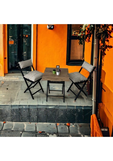 Modern Style Home Balkon Bahçe Mutfak 3'lü Bistro Set Katlanır 2 Sandalye 1 Masa Krem