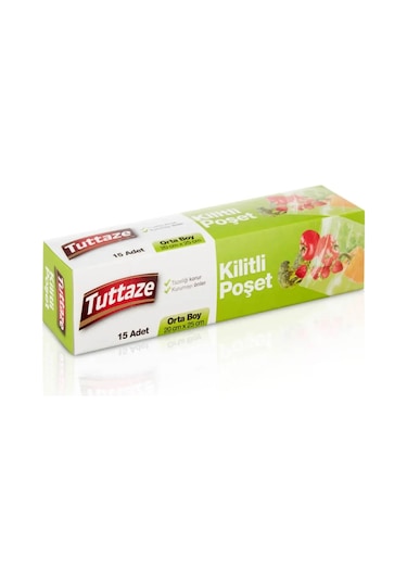 Tuttaze Orta Boy Kilitli Poşet 5 x 15'li 20 x 25 CM