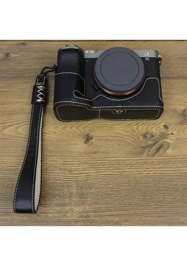 Butu Sony A7c Iı Kamera İçin Alt Kılıf Pu Deri Anti-damla Yarım Gövde Kapağı, Bilek Kayışı - Siyah