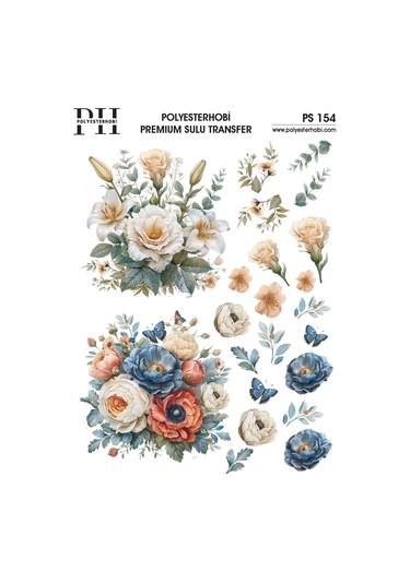 Polyesterhobi Premium Sulu Transfer 25x35 Cm Çiçek Desenli Ps 154