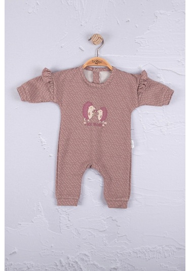 Kirpi Nakışlı % 100 Pamuk Kız Bebek Tulummmmmmm Gülkurusu