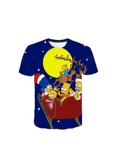 Disney Simpsons Karikatür Baskı Erkek T-shirt Yazlık Kısa Kollu Rahat Teeordu Yeşil Ordu Yeşil