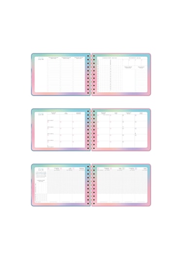 2026 Dikey Haftalık Ajanda Yatay A5 Formda Spiralli Sert Kapak Haftalık Ajanda 21x15 Cm Bulut Bulut