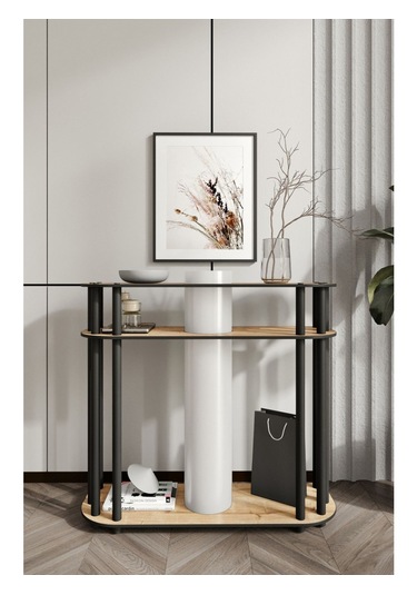 Ravilo Cruise Dresuar Dekoratif Raflı Lambader Meşe