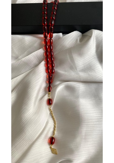 İlknur Doğal Taş Evi Ateş Kehribar Gümüş Püsküllü Tesbih