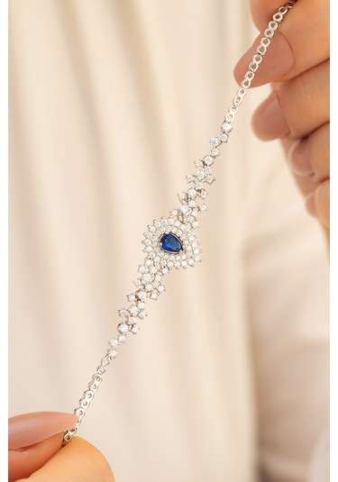 925 Ayar Gümüş Zirkon Ve Safir Taşlı Çise Model Kadın Bileklik