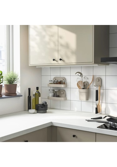 Ikea Öbonäs Vantuzlu Duvar Rafı, Gri-bej, 28 Cm Bej