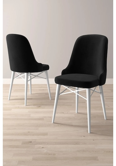 Nova Serisi, 1 Adet Siyah Mutfak Sandalyesi, Beyaz Gürgen Ayak, 1. Sınıf Babyface Kumaş