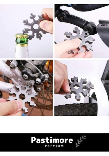 Paslanmaz Çelik Çok Fonksiyonlu Alyan Tornavida Takımı Kar Tanesi Anahtarlık Konserve Açıcı