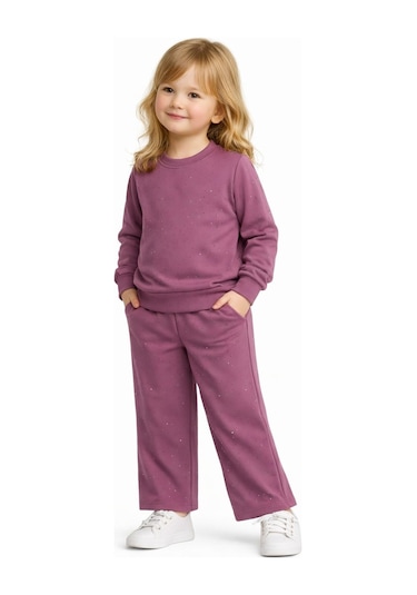 Kız Çocuk Taşlı Sweatshirt Pantolon Takım Bgl-st05273 MÜRDÜM