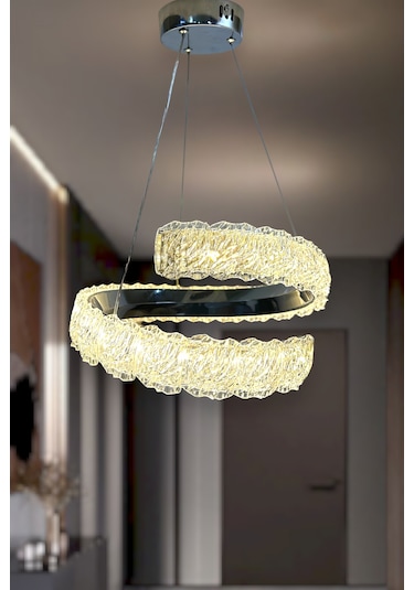 Kumandalı 3 Renk Modern Sarkıt Led Avize Krom