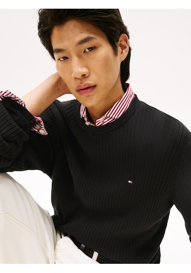 Tommy Hilfiger Pıma Ctn Cash Structure Crew Erkek Siyah Kazak - Mw0mw40449 Tommy Hilfiger Pıma Ctn Cash Structure Crew Erkek Siyah Kazak - Mw0mw40449