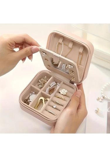 Gateesat Mavi Kapaklı Seyahat Çantası Aynalı Küçük Takı Kutusu Yüzük Küpe Kolye Mavi