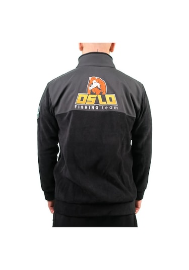 Oslo Fisherman Balık Sevdası Nakışlı Fermuarlı Polar Siyah