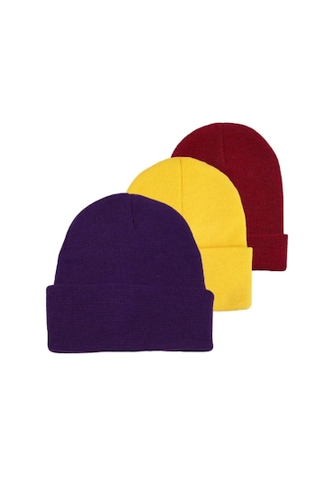 Eke Tekstil Unisex Katlamalı 3'lü Bere Seti Kırmızı - Beyaz- Pembe