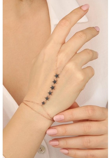 Siyah Taşlı Sıralı Yıldızlı Gümüş Şahmeran