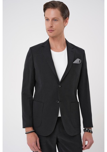 Slim Fit Torba Cep Spandex Karışımlı Casual Siyah Ceket C 714 Siyah