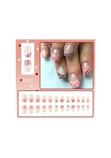 Kısa Parlak Günlük Takma Tırnaklar Puantiyeli Yeni Aşk Tırnak Parıltılı Tırnak Sanatı 24 Adet Takma Tırnak Dahil Aletlerys537
