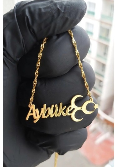 925 Ayar Gümüş 24 Ayar Altın Kaplama Isimli 3 Hilal Kolye