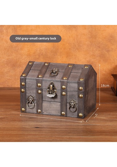 Eski Gri-küçük Asma Kilit Kilit Kodlu Ev Şeklinde Ahşap Saklama Kutusu A