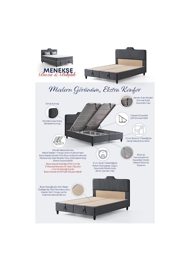 Menekşe Çift Kişilik Sandıklı Baza Başlık 150 x 200 CM