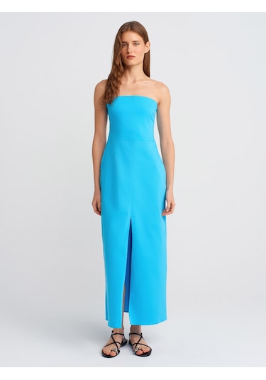 Dilvin 90758 Straplez Elbise-turkuaz Turkuaz