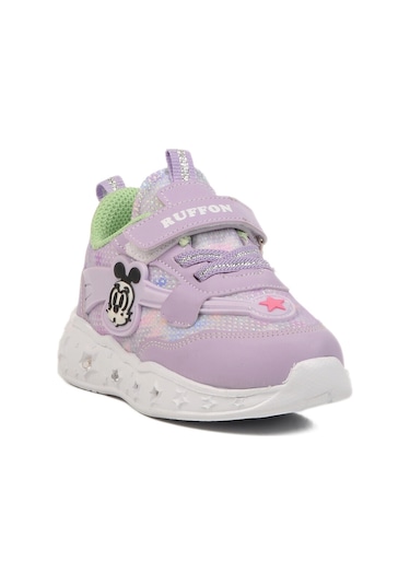Lila Beyaz Cırtlı Işıklı Hafif Kız Çocuk Spor Ayakkabı Ruffon B Lila-Beyaz