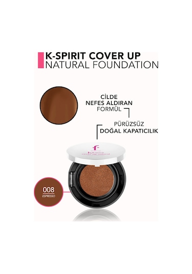 Flormar K-Spirit Cover Up Yüksek Kapatıcı & Uzun Süre Kalıcı Doğal Bitişli Fondöten 008 Espresso