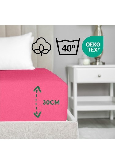 Home Eco Lastikli Çarşaf %100 Pamuk Tek / Çift Kişilik Ekonomik Serisi Oeko-tex Sertifikalı Şeker Pembe