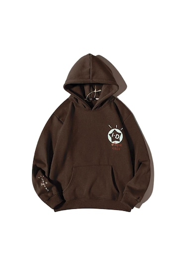 Altamira Unisex Kahverengi Id Baskılı Oversize Kapşonlu Sweatshirt 001